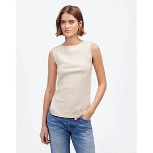 Madewell Women's Sleeveless Boatneck Side Slit Tee Vintage Ivory Cream XXS New